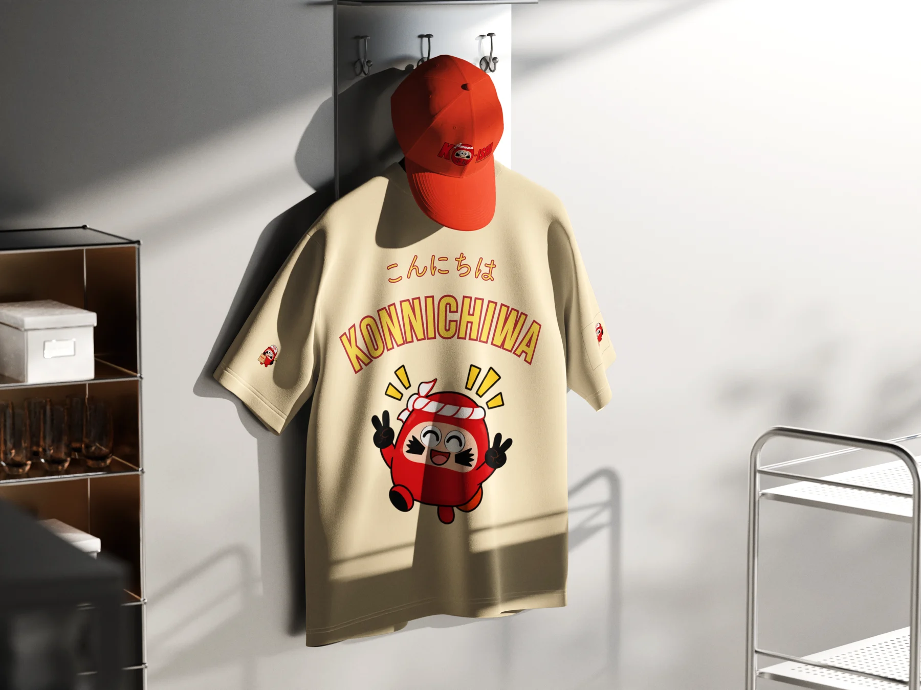 T-shirt et casquette KO-ISHI avec la mascotte du restaurant